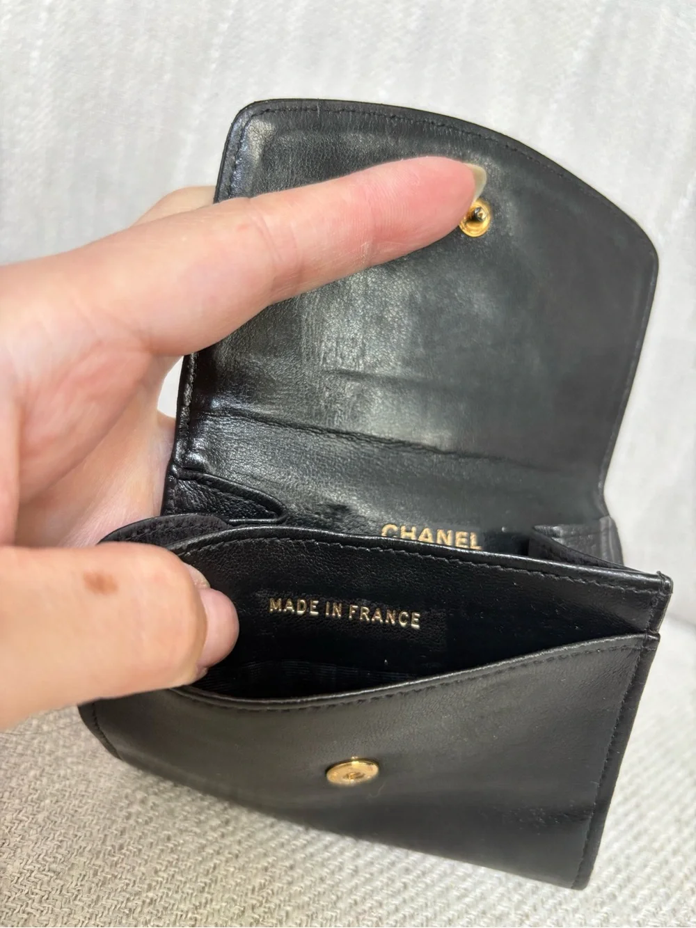 CHANEL CC Black Lambskin Leather Small Bifold Wallet